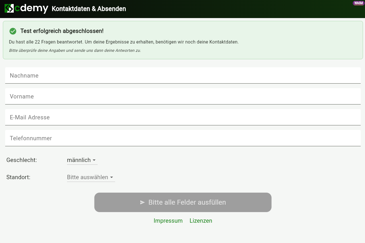 Einstiegstest Registrierung